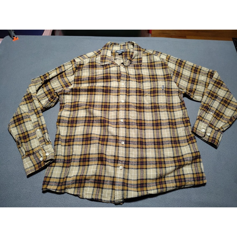 Eddie Bauer Flannel Shirt Men XL Brown Plaid Outdoors Hunting Hiking Camping Dad